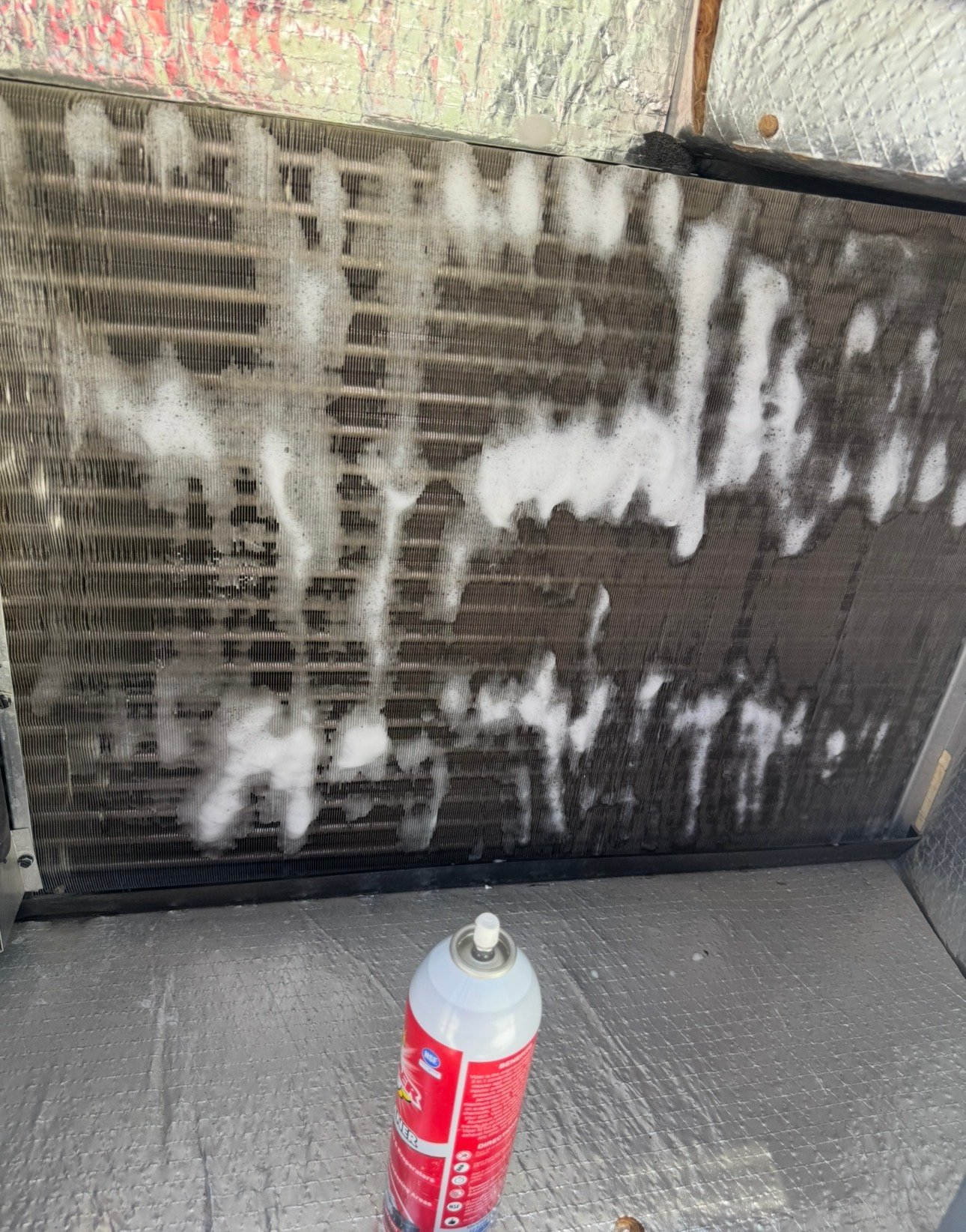 Dirty HVAC coil before professional cleaning in Tucson, AZ home