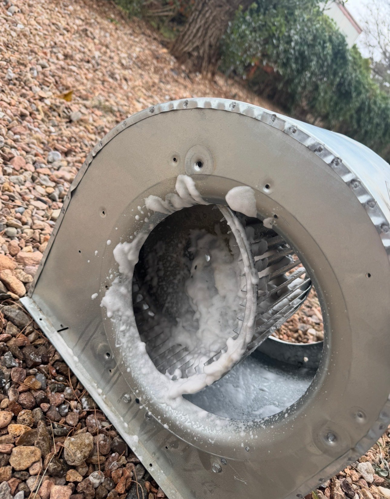 Blower wheel cleaning with chemicals during preventive HVAC maintenance Tucson